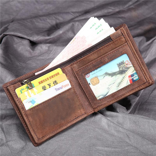 Vintage Cool Leather Mens Small Wallets Cool billfold Slim Bifold Wallets for Men - imessengerbags