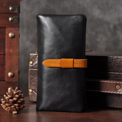 Handmade Leather Mens Cool Long Leather Wallet Bifold Clutch Wallet for Men