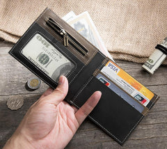 Handmade Leather Mens Cool Slim Leather Wallet Men Small Wallets Bifold for Men - imessengerbags