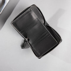 Handmade Leather Mens Cool Slim Leather Zipper Wallet Men Small Wallets Bifold for Men - imessengerbags
