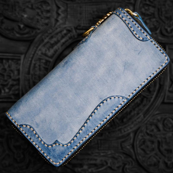 Handmade Leather Mens Chain Biker Wallet Cool Leather Wallet Long Clutch Wallets for Men - imessengerbags