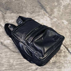 Mens Leather Cool Black Backpack for School Travel Bag Hiking Bag For Men - imessengerbags