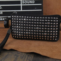 Genuine Leather Mens Clutch Cool Slim Wallet Long Zipper Clutch Wristlet Wallet for Men - imessengerbags