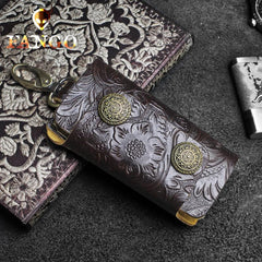Handmade Leather Floral Mens Cool Car Key Wallet Coin Wallet Pouch Car KeyChain for Men - imessengerbags