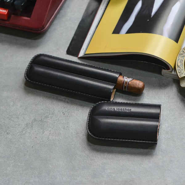Cool Black Leather Mens 2pcs Cigar Case Cool Custom Leather Cigar Case for Men - imessengerbags