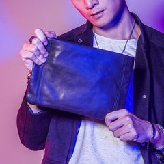 Genuine Leather Mens Clutch Cool Slim Wallet Zipper Clutch Wristlet Wallet for Men