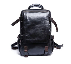 Genuine Leather Mens Cool Backpack Sling Bag Large Black Travel Bag Hiking Bag for men - imessengerbags