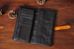 Handmade Leather Mens Cool Long Leather Wallet Bifold Clutch Wallet for Men