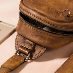 Leather Mens Cool Sling Bag Brown Crossbody Bag Chest Bag for men - imessengerbags