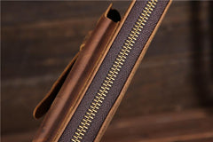 Handmade Leather Mens Cool Long Leather Phone Wallet Zipper Clutch Wallet for Men - imessengerbags