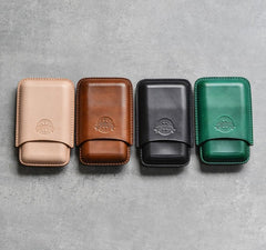 Cool Brown Leather Mens 3pcs Cigar Case Cool Custom Leather Cigar Case for Men