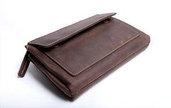 Genuine Leather Mens Cool Long Leather Wallet Zipper Clutch Wristlet Wallet for Men - imessengerbags