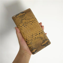 [On Sale] Handmade Vintage Mens Snake Skin Long Wallet Bifold Long Wallet for Men