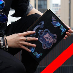 Handmade Leather Mens Clutch Cool Slim Wallet Zipper Clutch Wristlet Wallet for Men