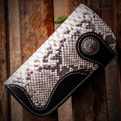 Handmade Leather Black Mens Chain Biker Wallet Cool Leather Wallet Long Clutch Wallets for Men - imessengerbags