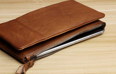 Handmade Leather Mens Cool Long Leather Wallet Card Wallet Clutch Wristlet Wallet for Men - imessengerbags