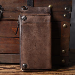 Handmade Mens Cool Long Leather Chain Wallet Cards Biker Trucker Wristlet Wallet - imessengerbags