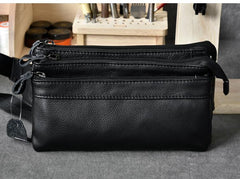 Black Leather Fanny Pack Mens Waist Bag Hip Pack Belt Bag for Men - imessengerbags