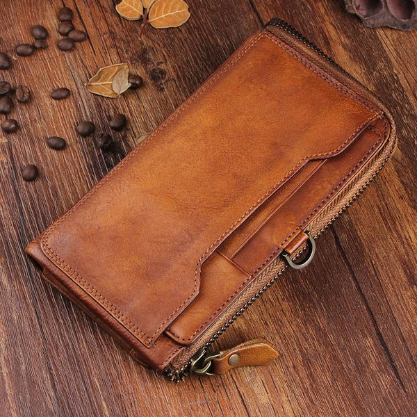Handmade Leather Mens Cool Long Leather Wallet Bifold Clutch Wallet for Men - imessengerbags