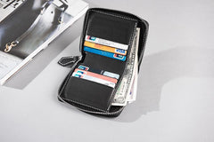 Handmade Leather Mens Cool Slim Leather Zipper Wallet Men Small Wallets Bifold for Men - imessengerbags