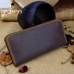 Handmade Leather Mens Cool Travel Long Wallet Card Holder Card Slim Clutch Wallets for Men - imessengerbags