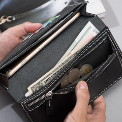 Handmade Leather Mens Clutch Wallet Cool Leather Wallet Long Phone Wallets for Men - imessengerbags