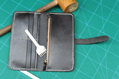 Handmade Black Leather Mens Long Wallet Cool Bifold Long Wallet for Men