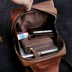 Genuine Leather Mens Cool Chest Bag Sling Bag Crossbody Bag Travel Bag Hiking Bag for men - imessengerbags