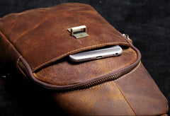Handmade Leather Mens Cool Chest Bag Sling Bag Crossbody Bag Travel Bag Hiking Bag for men - imessengerbags