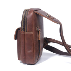 Genuine Leather Mens Cool Chest Bag Sling Bag Crossbody Bag Travel Bag Hiking Bag for men - imessengerbags