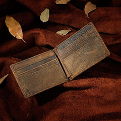 Handmade Leather Mens Cool Slim Leather Wallet Card Wallet Holders Men Small Wallets Bifold for Men - imessengerbags