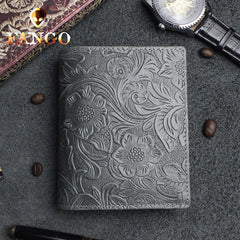 Handmade Leather Floral Mens Cool Slim Leather Wallet Men billfold Wallets Bifold for Men - imessengerbags