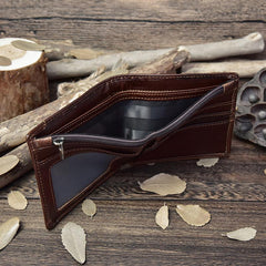 Handmade Leather Mens Cool Slim Leather Wallet Card Wallet Holders Men Small Wallets Bifold for Men - imessengerbags