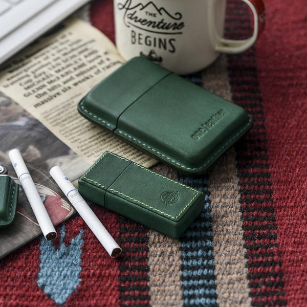 Cool Mens Green Leather Portable Ashtray Travel Ashtray Pocket Ashtray Lighter for Men