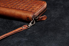 Handmade Leather Mens Cool Long Leather Wallet Card Wallet Clutch Wristlet Wallet for Men - imessengerbags