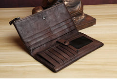 Handmade Leather Mens Cool Long Leather Wallet Card Wallet Clutch Wristlet Wallet for Men - imessengerbags