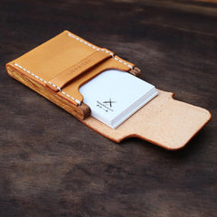 Handmade Wooden Brown Leather Mens Wallet Small Card Holder Coin Wallet for Men - imessengerbags