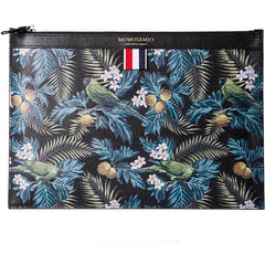 Handmade Leather Mens Clutch Birds Cool Slim Wallet Zipper Clutch Wristlet Wallet for Men