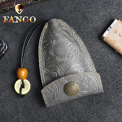 Handmade Leather Floral Mens Cool Car Key Wallet Coin Wallet Pouch Car KeyChain for Men - imessengerbags