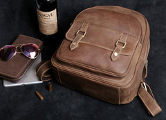 Genuine Leather Mens Cool Backpack Sling Bag Large Black Travel Bag Hiking Bag for men