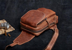 Genuine Leather Mens Cool Chest Bag Sling Bag Crossbody Bag Travel Bag Hiking Bag for men - imessengerbags