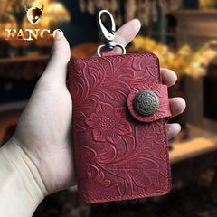 Handmade Leather Floral Mens Cool Key Wallet Wallet Card Holder Small Card Keychain Wallets for Men - imessengerbags