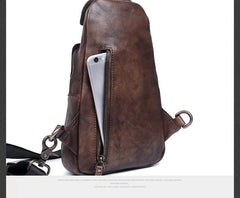 Handmade Genuine Leather Mens Cool Chest Bag Sling Bag Crossbody Bag Travel Bag Hiking Bag for men - imessengerbags