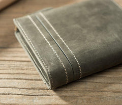 Handmade Leather Mens Cool Slim Leather Zipper Wallet Men Small Wallets Bifold for Men - imessengerbags