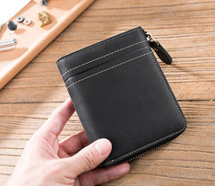 Handmade Leather Mens Cool Slim Leather Zipper Wallet Men Small Wallets Bifold for Men - imessengerbags