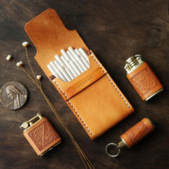 Wooden Beige Leather Womens 20pcs Cigarette Case Custom Cigarette Holder for Women