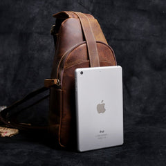 Handmade Leather Mens Cool Chest Bag Sling Bag Crossbody Bag Travel Bag Hiking Bag for men - imessengerbags