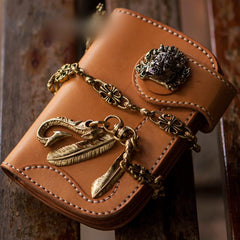 Handmade Leather Short Mens Chain Biker Wallet Cool Leather Wallet With Chain Wallets for Men - imessengerbags