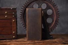 Handmade Leather Mens Cool Long Leather Wallet Zipper Clutch Wallet for Men - imessengerbags