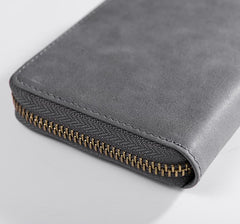 Handmade Leather Mens Cool Slim Leather Zipper Wallet Men Small Wallets Bifold for Men - imessengerbags